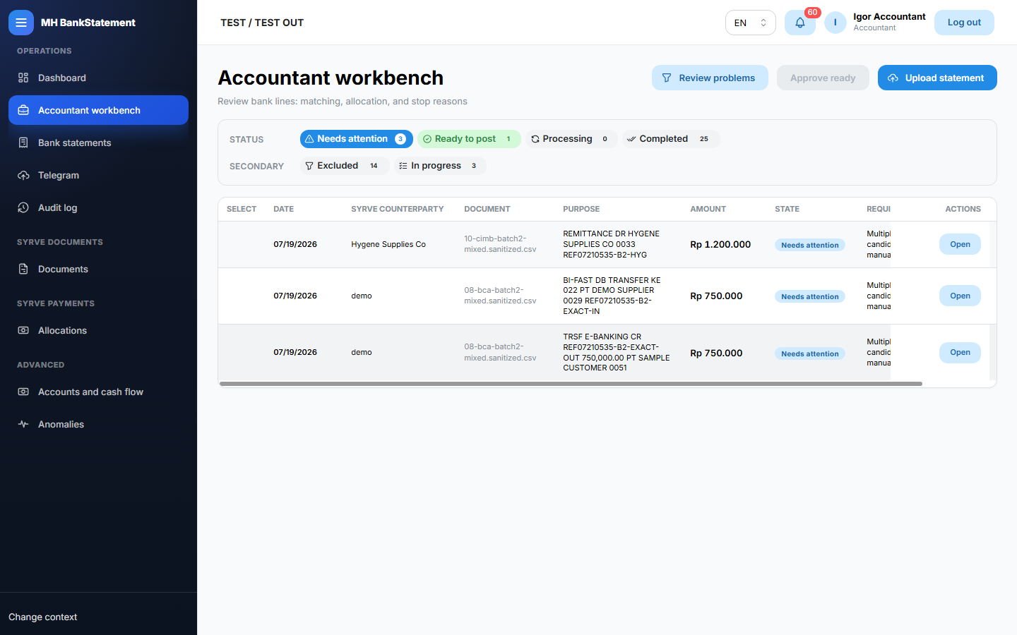 Accountant workbench
